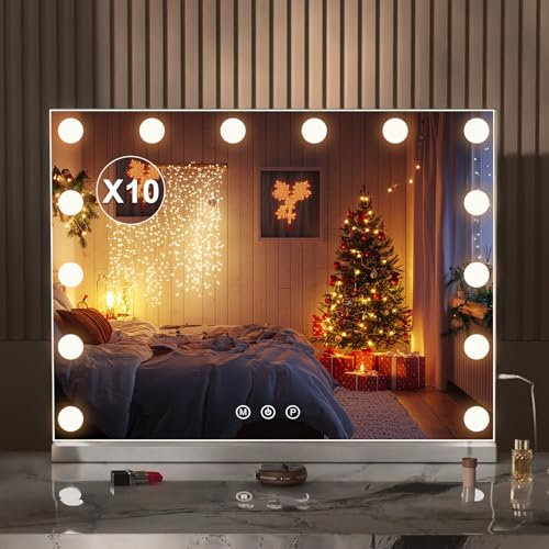 LIANWANG Hollywood Style Makeup Mirror with Lights,Large Cosmetic Vanity Mirror with 3 Light Modes 50x42CM for for Home, Dressing Room (14 LED Bulbs)