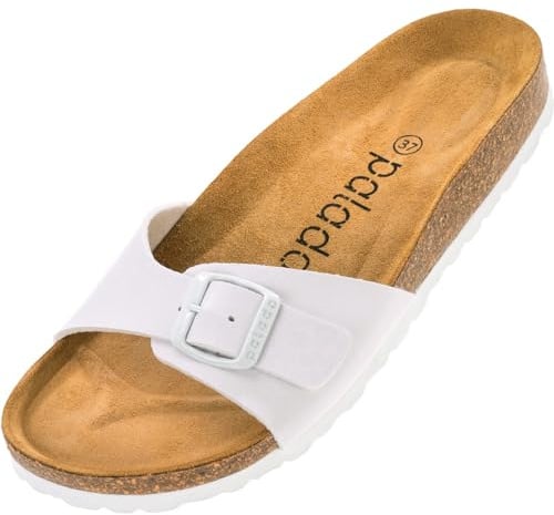 Palado Damen Pantoletten Malta Matt - Sandalen Made in Spain - Hausschuhe mit Kork-Fußbett - modische Sommerschuhe Weiß UK9,5 - EU43