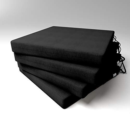 Market-Alley Stuhlkissen Sitzkissen mit Bänder für Gartenstuhl, Küche oder Esszimmerstuhl Stuhlauflage (124 Schwarz 40x40x4cm - 4er Set)