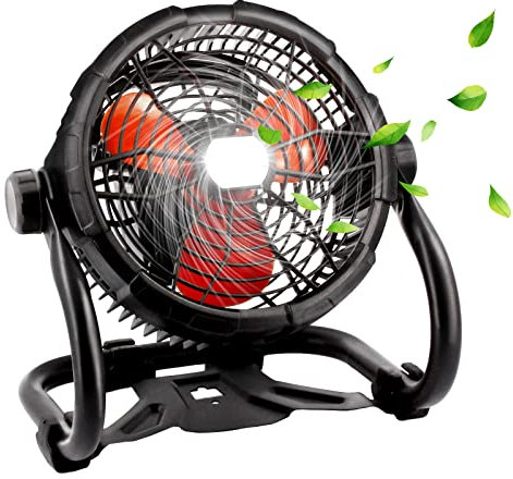 Rechargeable Fan Outdoor Floor Fan, Portable High Velocity Fan with Led Light, USB Type C Port, 3 Speeds, Cordless Industrial Fan with Metal Blade for Garage/Patios/Gym/Camping (12 Inch)