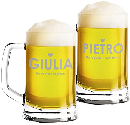 Colorfamily Coppia Boccali da birra Personalizzati Set da 2 Boccali da birra personalizzati con nome Ho sempre ragione - bicchiere in vetro 50 cl