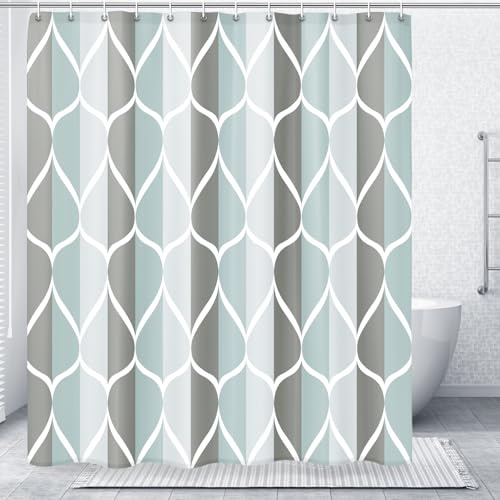 Gelbchu Rideau de Douche à Motif géométrique Gris, Tissu Polyester | avec crochets, polyester de qualité supérieure, séchage rapide, hydrofuge, lavable en machine, œillets antirouille