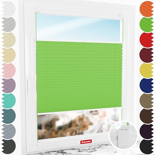 Schuette® Plissee ohne Bohren zum Kleben ● Premium Kollektion: Green Meadow (Grün) ● 35x120cm (Breite x Höhe) ● Suprafix Klebe- & Schraubhalter 2in1 Set Letsbond ● Bequeme Rollo