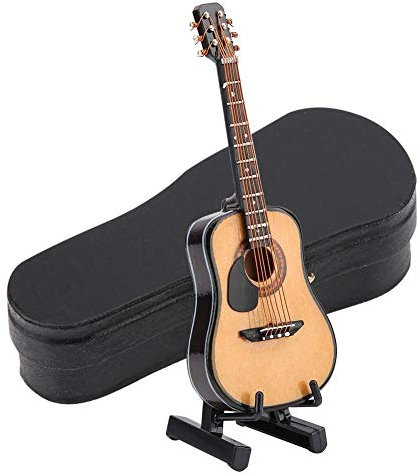 Dioche Gitarrenmodell-Dekor, Simulation Miniatur-Holzgitarrenmodell Mini-Musikinstrument-Modell Desktop-Haushaltsdekoration mit Ständer für Kinder Büro Zuhause 10cm/16cm(16cm)