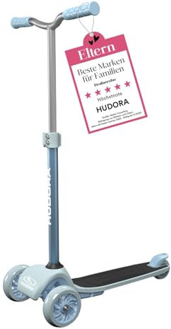 HUDORA Tri Scooter - Stabiler Dreirad-Roller mit großer Trittfläche - Höhenverstellbarer & zusammenklappbarer Cityroller für bis zu 100kg - Dreiradscooter aus Aluminium für Kinder & Jugendliche
