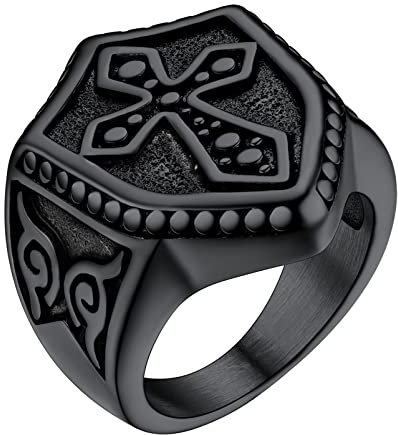 PROSTEEL Tempelritter Siegelring für Männer Schwarz Herren Ritter Schild Ring Größe 64 Modeschmuck Accessoire für Halloween