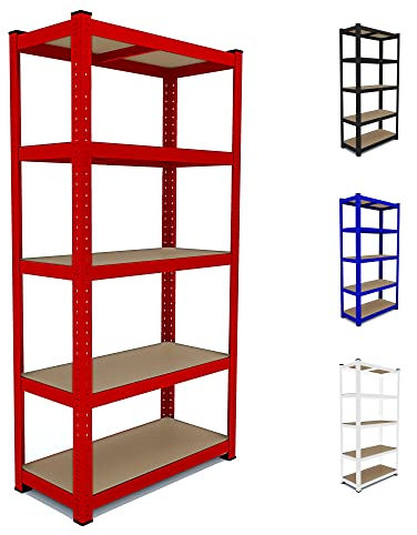 Scaffale In Metallo E MDF Scaffale Ad Alta Portata Fino a 875 kg Con 5 Ripiani Regolabili Ideale Per Garage Officina Cantina Capannone Magazzino Design Modulare 180 x 90 x 40 cm (Rosso)