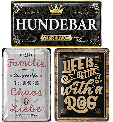 LANOLU Blechschilder retro im 3er Set, Metallschilder mit Sprüchen, Schilder mit Sprüchen lustig, Geschenke für Hundeliebhaber, Deko Hund, Blechschild Hund, Hundegeschenk