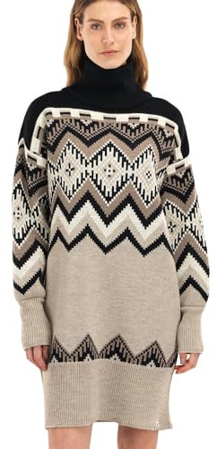 Dale of Norway W Skala Dress Braun - Merino Weiches klassisches Damen Merino Kleid, Größe L - Farbe Sand - Black - Beige