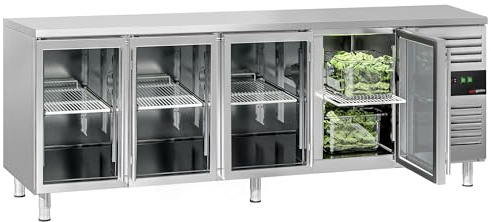 GGM Gastro | KTS227ND#4G | Kühltisch ECO - 2200x700mm - mit 4 Glastüren