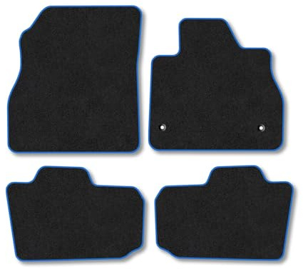 Nissan Leaf (2010-2018) Car Mats Accessories Tailored Fit Carpet Floor Mats Non Slip Blue Trim Full Coverage Compatible Accessory Granulated Backing Front Rear Set Anti Slip Hand-Finished Clips