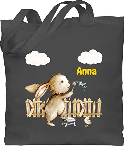 Baumwolltasche - Hasen - Süßer Hase Kinder personalisiert I - Unisize - Dunkelgrau - ostergeschenke stoffbeutel kindergarten hasenmotiv ostern erwachsene stofftasche hasentaschen rabbit easter