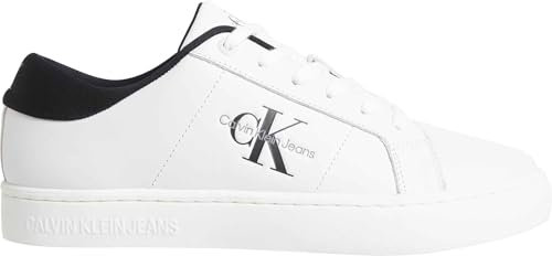 Calvin Klein Sneaker con Suela Cupsole Hombre de Piel, Blanco (Bright White/Black), 42