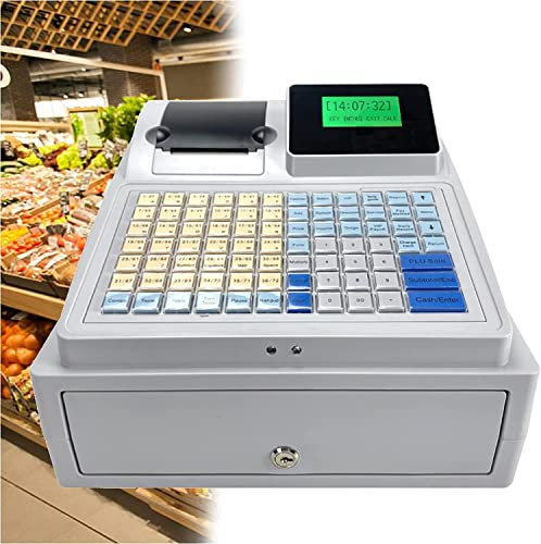 CYTBEK Registrierkasse mit LED-Kundenanzeige und Schublade, 48 Tasten, erhöhte Tastatur. Kommerzielle elektronische Registrierkasse für kleine Unternehmen, Restaurants, Einzelhändler