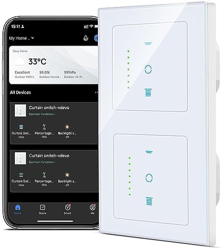 CURRYSMARTER WLAN Rollladenschalter [Gen6] 2 Fach, Jalousien Schalter mit steuerbarer LED, Smart Rolladen Zeitschaltuhr benötigt Nullleiter, Rolladensteuerung kompatibel mit Echo Alexa/Google
