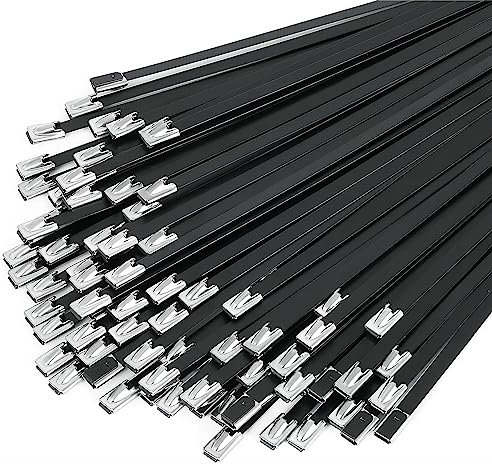 Skyzone 30 Pcs Stainless Steel Cable Ties - Heavy Duty Black Metal Ties with 200 lbs Tensile Strength for Exhaust Pipes, Garden, Pipes (4.6 x 200mm)
