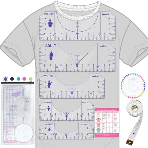 Vowlove T-Shirt-Lineal für Vinylausrichtung, T-Shirt-Lineal zu Zentrum-Designs, T-Shirt-Ausrichtungswerkzeug für Stickerei, Logo, Vinyl-Platzierung, T-Shirt, Führungslineal für Wärmepresse,