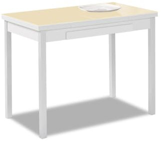 ASTIMESA - Mesa de Cocina Extensible con Alas - Estructura de Aluminio con Tapa Cristal Beig y alas texturado en Color Aluminio - Mesa Cerrada: 90 x 50 cm. Mesa extendida: 140 x 50 cm.