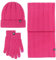 Fucouture Damen-Wintermütze, warm, langer Schal, Handschuhe, Set für Damen und Herren, Schal, Mütze, Handschuhe, hot pink, One size