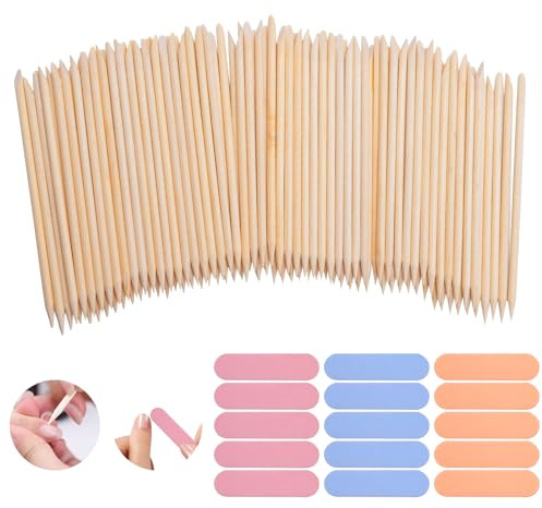 Pumuky 200-Palillo De Cutícula De Madera Con Dos Extremos, Con Lima De Uñas | Kit De Palos De Cutícula De Madera, Kit De Herramientas De Manicura Para El Cuidado De Las Uñas, Cejas, Belleza Y Maquillaje
