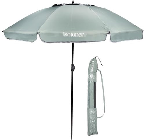 Isotoner Ombrellone da spiaggia ultra resistente, struttura anti vento, leggero e anti uv upf50+, cachi., ST