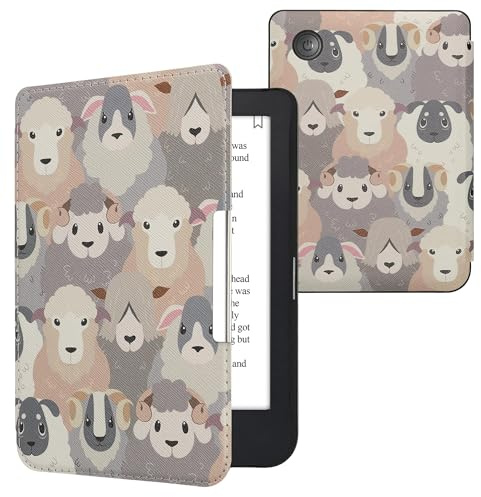 kwmobile Cover for Kobo Clara 2E / Tolino Shine 4 Case - eReader Cover with auto sleep funktion - Sheep with White/Brown/Grey