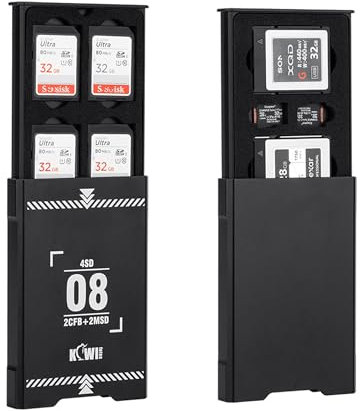 KIWIFOTOS 8 Slots Pop-up Aluminum Memory Card Case for 4 SD & 2 CF Express Type-B or XQD & 2 x Micro SD Cards, TF MSD Memory Card Case Storage Holder Organizer