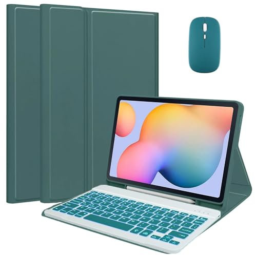 HEUCYL Funda con Teclado para Samsung Galaxy Tab S9 Ultra 14,6 Pulgadas 2023 Modelo SM-X910/X916/X918, Teclado Español Ñ Inalámbrico Desmontable Retroiluminado 7 Colores Funda PU Ultrafina,Verde
