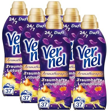 VERNEL Aromatherapie Traumhafte Lotusblüte Weichspüler 6x 37 WL (222 Waschladungen), langanhaltender Wäscheduft mit ätherischen Ölen für 24/7 Frische, recycelbare Flasche