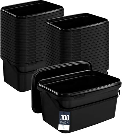 BenBow Rechteckiger Eimer mit Deckel 100x 5l schwarz - lebensmittelecht, stapelbare Kunststoffbox mit Henkel - luftdicht, auslaufsicher, geruchsneutral, ideal für Haushalt und Gewerbe - leer