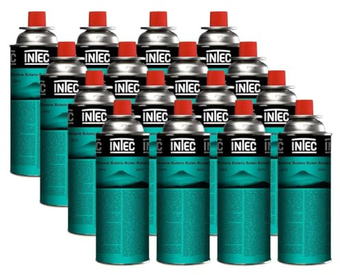 INTEC - Pack 16 Bouteilles de gaz Butane 227gr Cartouche de gaz Camping Compacte Encliquetable Réchaud Désherbeur Barbecue
