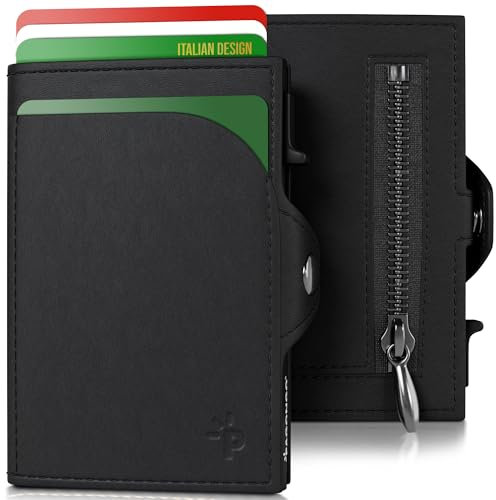 PAGO-POP Portafoglio Uomo Slim - Porta Carte Tascabile Piccolo in Nero