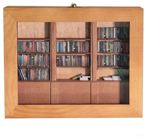 Zeroupshop Petite bibliothèque en bois anti-anxiété avec 200 mini livres pour la maison, le salon, le bureau, la librairie, la décoration de magasin (A)