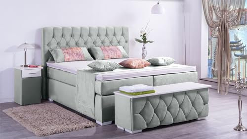 Boxspringbett Jana 240x220, VS-Silbergrau, 7-Zohnen Taschenfederkernmatratze, Ergoflex - Inklusive Aufbau - Deutscher Hersteller