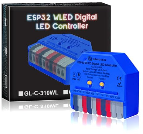 Kompakter WLED Controller mit Mikrofon, ESP32 DC 5V-24V für Adressierbarer LED Streifen Digital RGB IC WS2811 WS2812B SK6812 WS2815 (Kompakter WLED Controller)