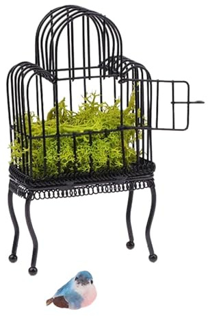 Fenteer 1/12 Puppenhaus Modell Puppenhaus Dekoration Requisiten DIY Modell Fee Garten Miniatur Landschaft Mini Vögel Haus, Schwarz