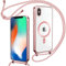 Oelrstfe Collier Magnétique Coque avec Cordon pour iPhone XS/X, Transparent Réglable Étui Chain Chaine Housse de Souple Silicone Antichoc Etui Bandouliere Laniere pour iPhone XS/X-Rose-Gold