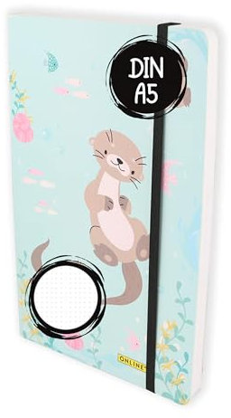 Online Bullet Journal Otter dotted A5 mit Gummiband, 120 g/m² FSC Papier, 144 Innenseiten Notizbuch gepunktet mit Soft Cover, Tagebuch für Notizen, Skizzen, Lettering Bullet Journaling
