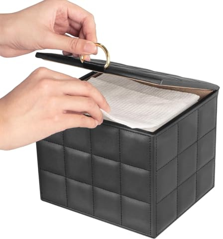Umzing Disposable Face Towel Holder Box XL for Clean Skin Club Organizers | Black PU Leather Face Towels Container, Reusable Organizer for Clean Skin Towel Makeup Wipe Holder Counter Bathroom Storage