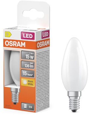 Osram LED-Lampe Star Kerzenform B15 Filament, 2700 K warmweiß, 1 W, E27, matt, 136 lm, 15.000h, für kleine Leuchten, dekorative Einbauten
