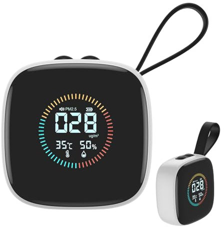 Smart Air Quality Monitor - Sensore di inquinamento a 7 parametri | PM1/PM2.5/PM10, CO2, TVOC - Funziona con, (grafici dati storici montaggio a parete, ricarica USB -C) Monito