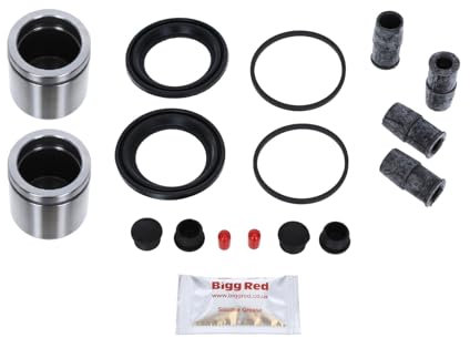 Bigg Red Front Brake Caliper Rebuild Repair Kit with Piston, Compatible with MERCEDES E Class 1995-2003 Includes Caliper Cover Seals, Piston, Bleed Screw, and Grease for One Caliper