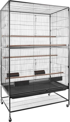 Flamingo Vogelkäfig – Voliere Vögel – Valor Antrazit – 94×58,5×153 cm – Metall pulverbeschichtet, 4 Sitzstangen & 4 Näpfe, 8 Türen, Kunststoff-Schublade, Rollen