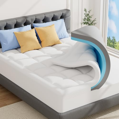 ABENE 4 Inch Dual-layer Memory Foam Mattress Topper with Bamboo Pillow Top Cover for Back Pain Relief, with OEKO-TEX & CertiPUR-US (Super King 180x200cm,10cm)