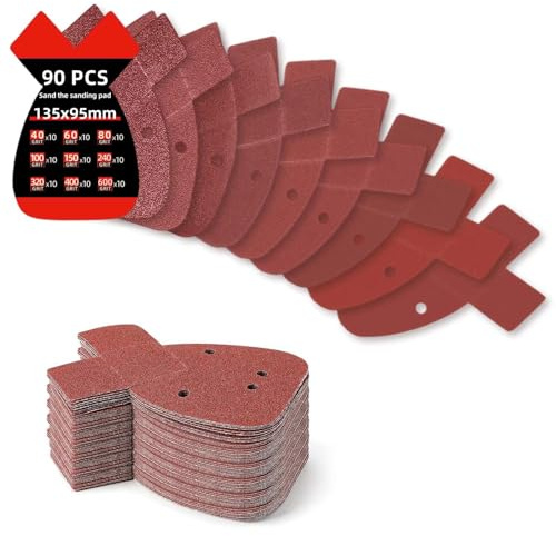 90pcs Black and Decker Mouse Sander Pads, 4 Holes Mouse Palm Sandpaper | Assorted Grits 40/60/80/100/150/240/320/400/600 for Electric Sander Grinding