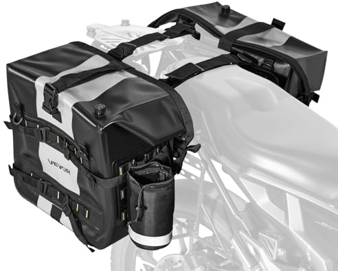 VEVOR Motorcycle Saddlebag, 56 L (28 L x 2) Large Capacity Side Saddle Bag Compatible with Most Motorcycles, Waterproof Fabric Outdoor Sports Motorbike Luggage Storage with Detachable Inner Bag, Black