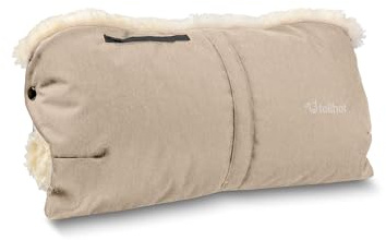 Fellhof Kinderwagen Handwärmer, 100% Merino-Lammfell, wind- u. wasserabweisend, reflektierende Streifen, OEKO-TEX zertifiziert, Universalgröße für alle Kinderwagen hellbeige