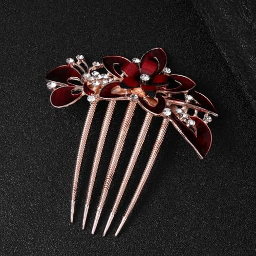 Hair Accessories with Delicate Vines Design Rhinestone Hair Comb Elegant Burgundy Headpieces Decoration for Women for Special Party and Prom