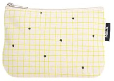 Kleine Kosmetiktasche aus Bio-Baumwolle – Kulturbeutel & Kosmetikbeutel, Make-Up Etui & Federtasche für Damen, Herren & Kinder, kompakt, vegan, mit Muster (Greige/Grid Print)