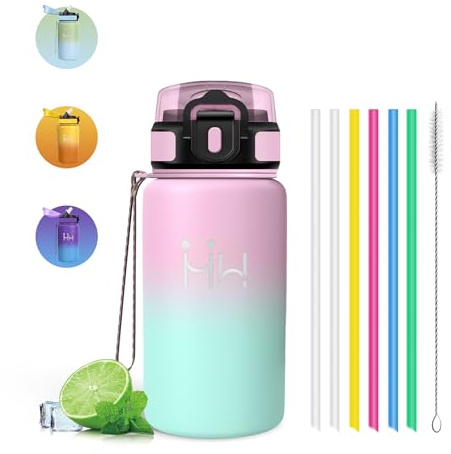 Gourde Isotherme - Bouteille Isotherme 500ml - Gourde Enfant - Thermos Avec Paille - Double Isolation - Gourdes Inox - Facile à Nettoyer - Bouteille Thermos, pour École, Randonnée, Sport, Camping
